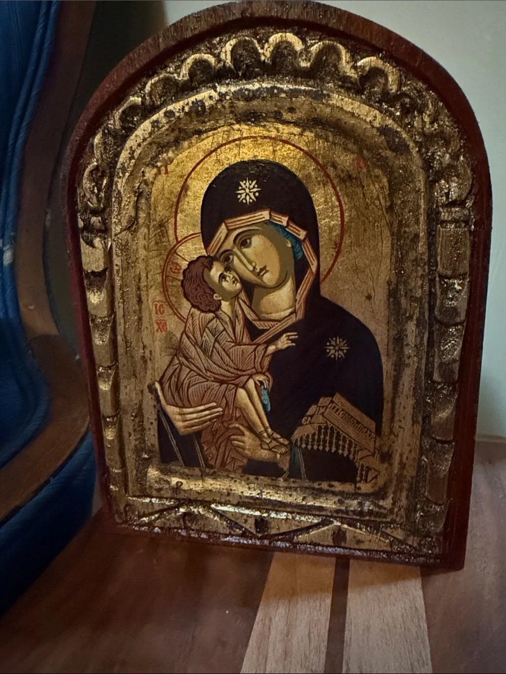 Religious Icon Wall Art - Theotokos and Child in Gold and Black